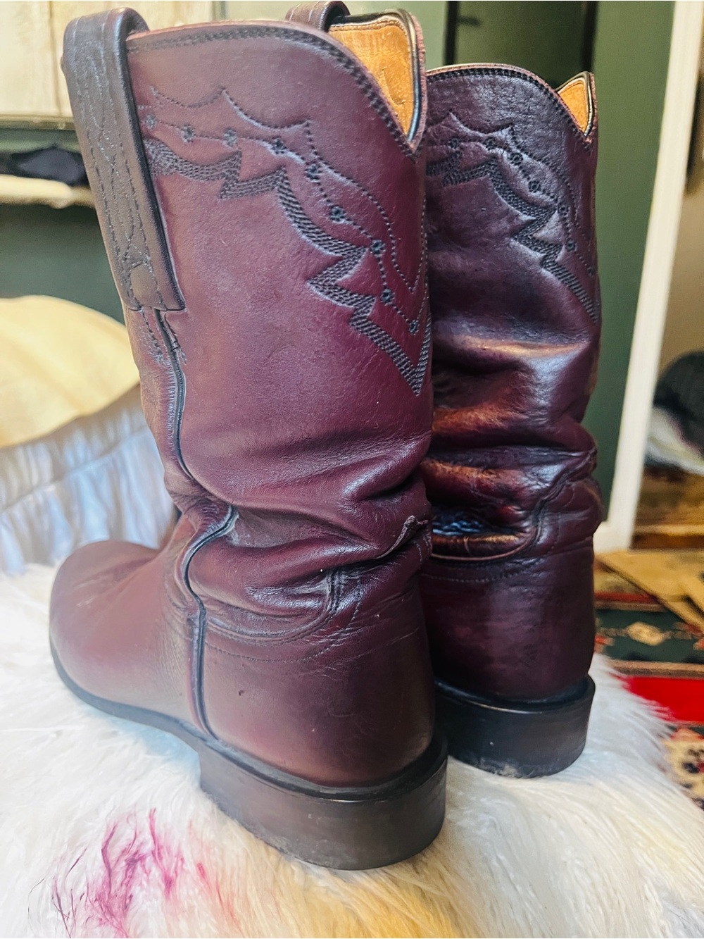Lucchese  Women’s size 9.5 and Men’s size 8 leather Western Boots - Burgundy - Picture 6 of 14